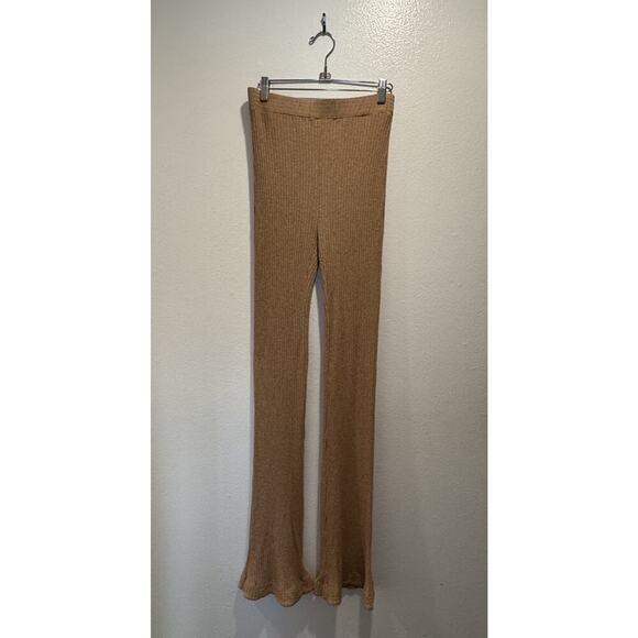 ALIX NYC Size Small Delancey Beige Brown Ribbed Flare Pants High Waisted READ - Picture 1 of 7